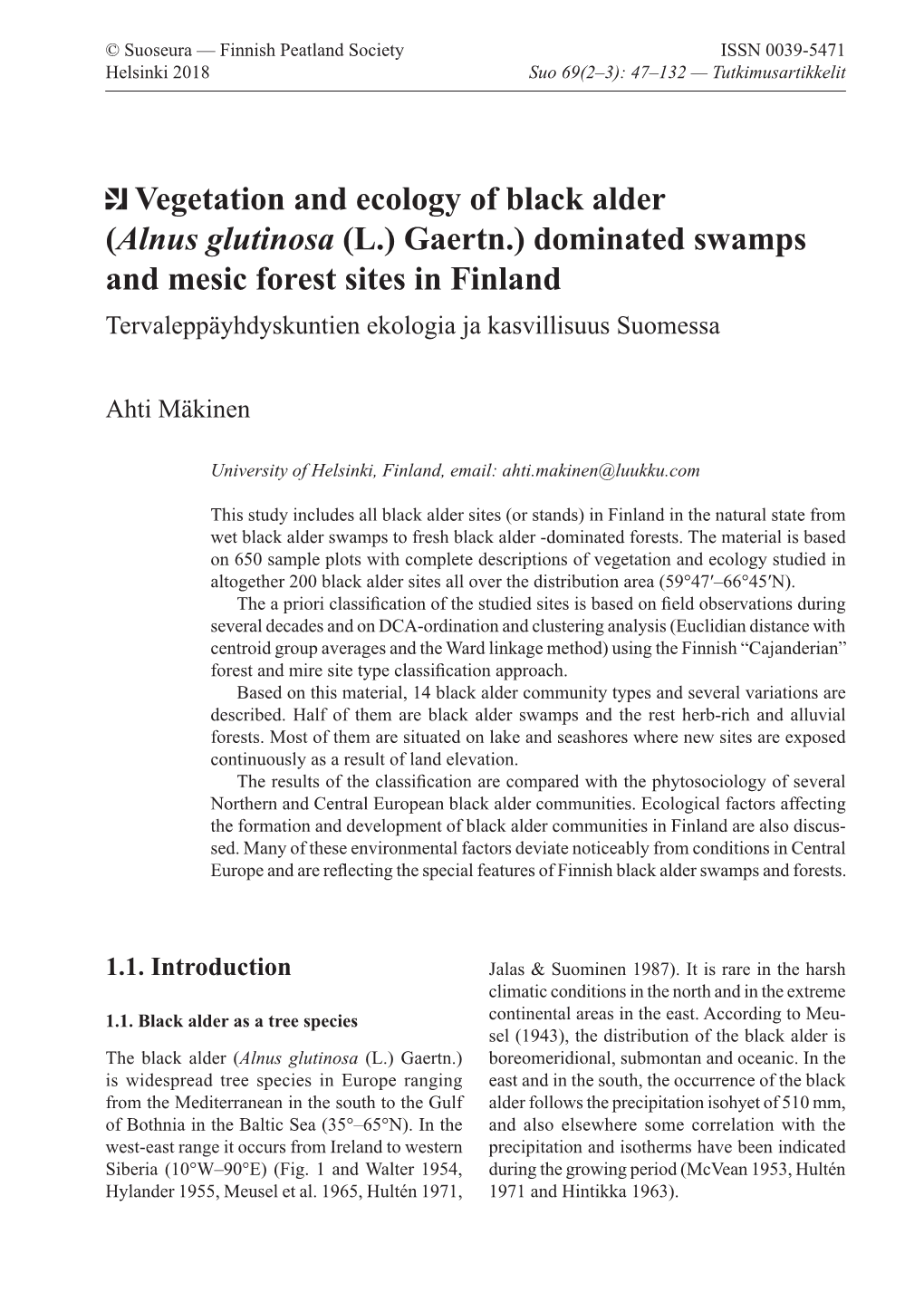 Vegetation and Ecology of Black Alder