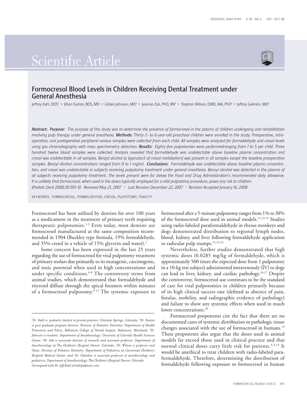 Formocresol Blood Levels in Children Receiving Dental Treatment