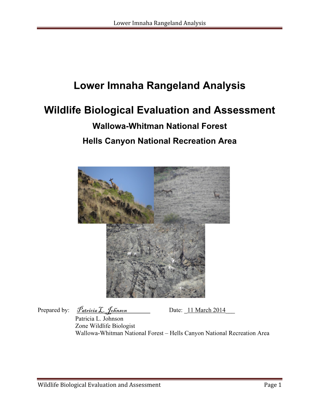 Lower Imnaha Rangeland Analysis