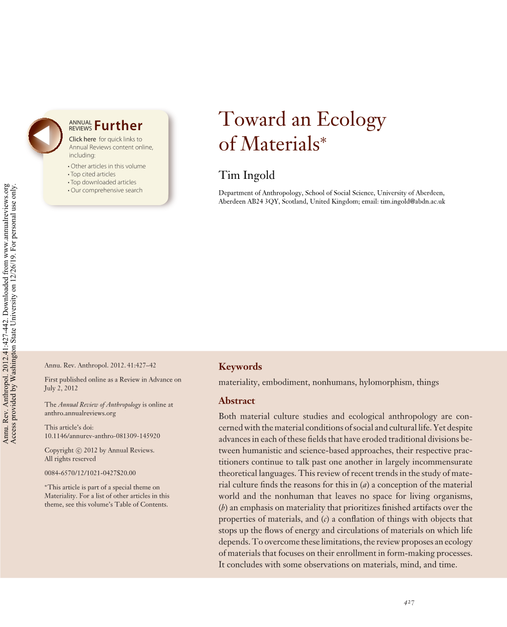 Toward an Ecology of Materials∗