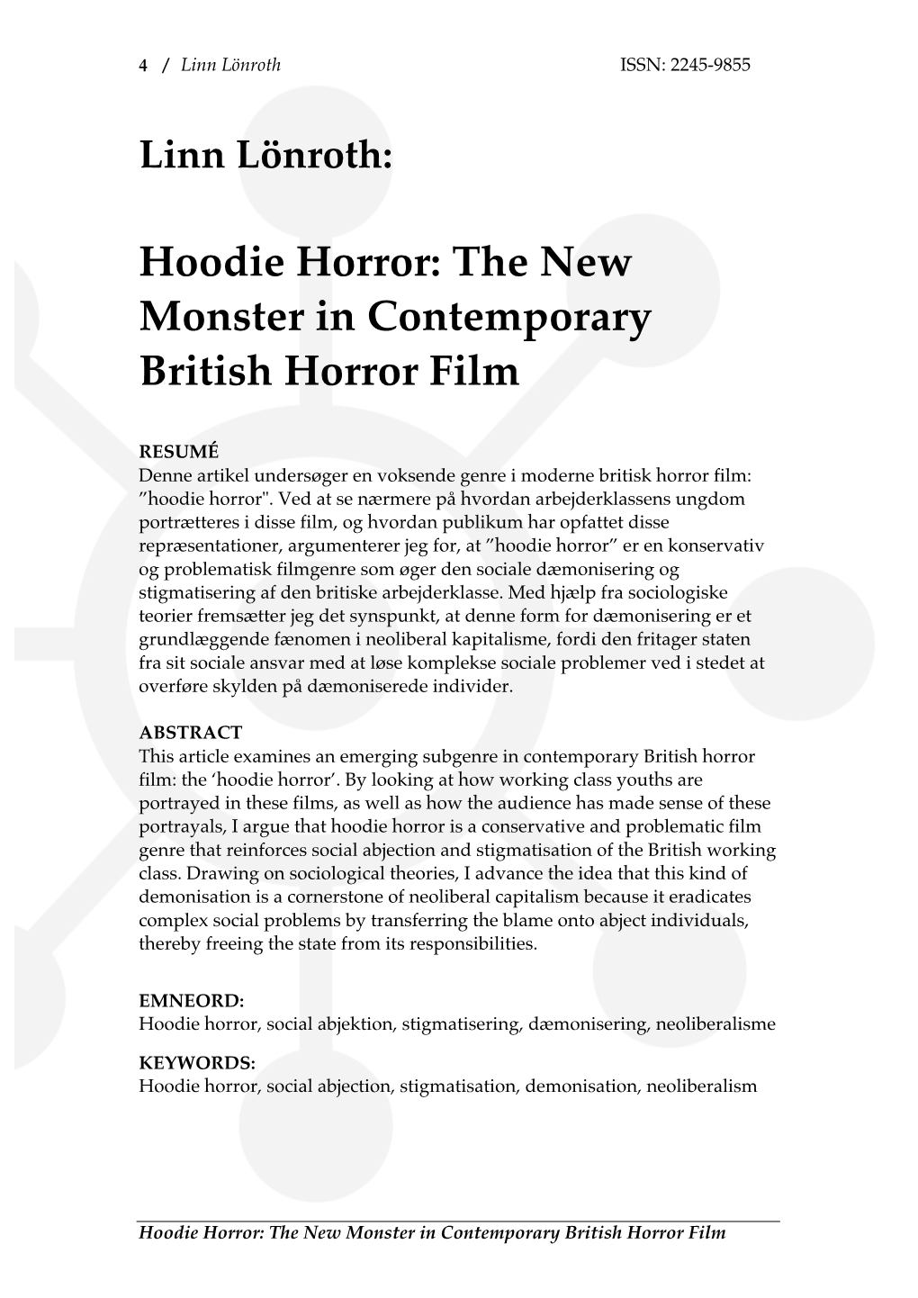Hoodie Horror: the New Monster in Contemporary British Horror Film