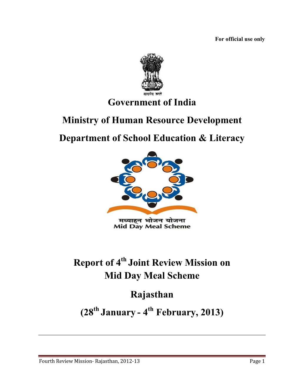 Government of India Ministry of Human Resource Development Department of School Education & Literacy