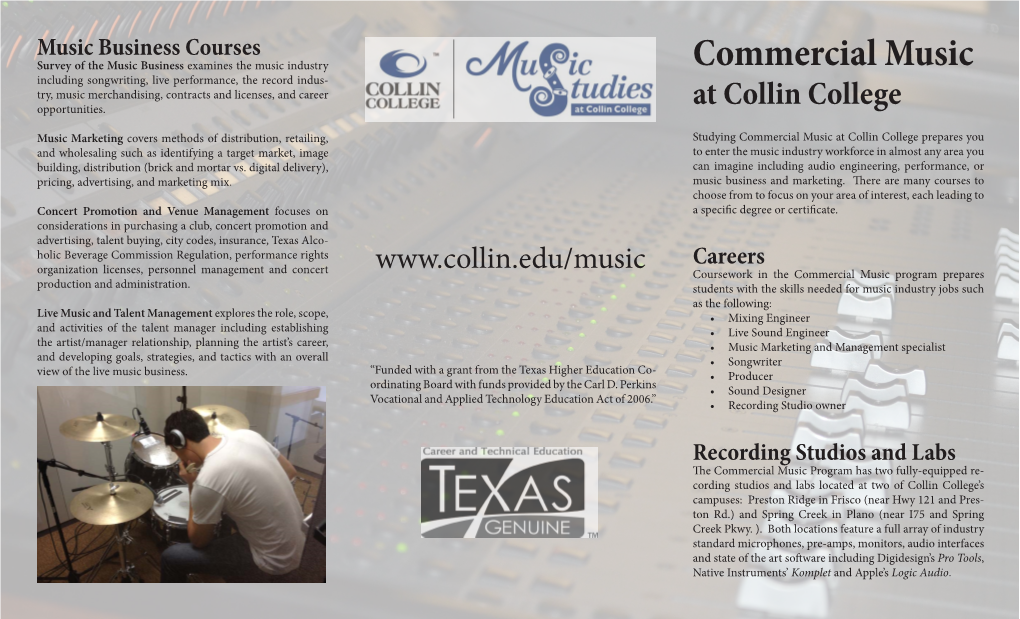 Commercial Music Including Songwriting, Live Performance, the Record Indus- Try, Music Merchandising, Contracts and Licenses, and Career Opportunities