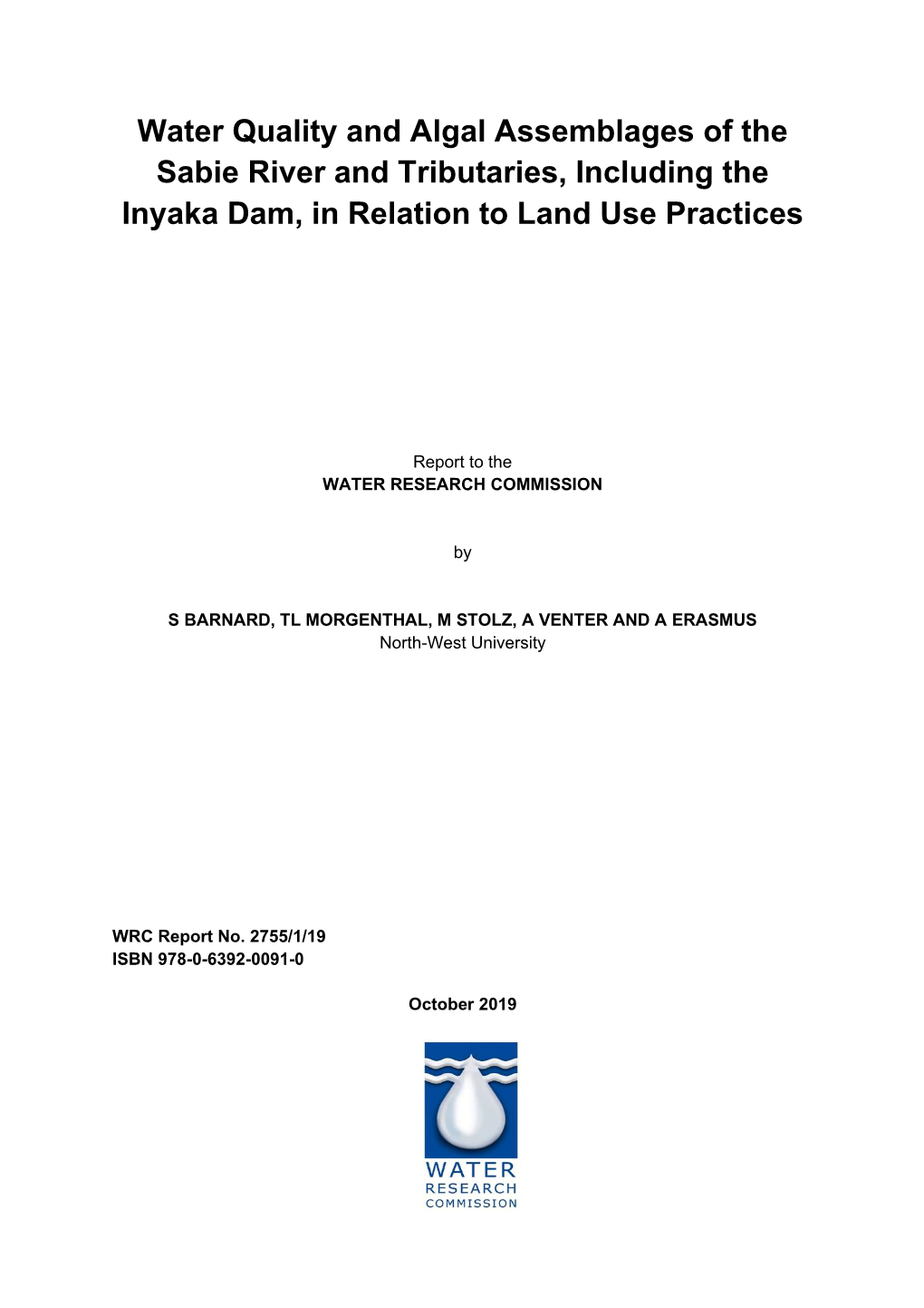 Water Quality and Algal Assemblages of the Sabie River and Tributaries, Including the Inyaka Dam, in Relation to Land Use Practices