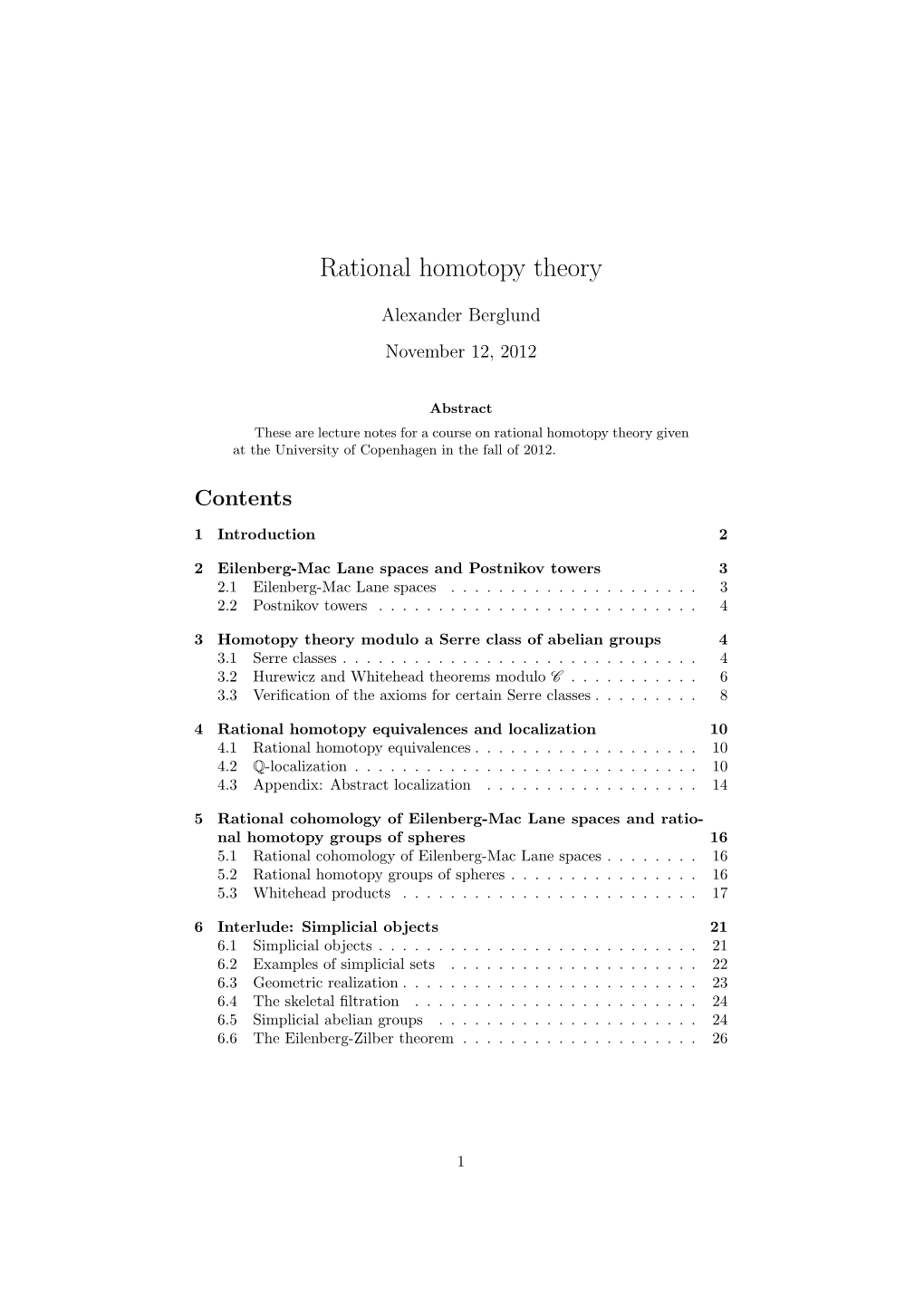 Rational Homotopy Theory