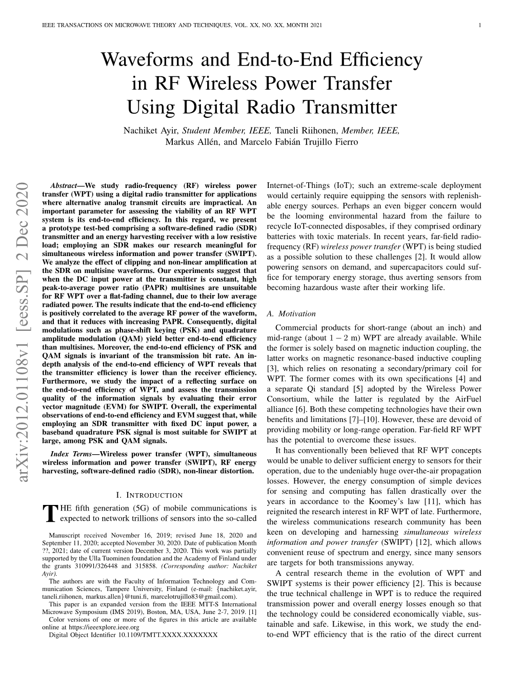 Waveforms and End-To-End Efficiency in RF Wireless Power Transfer