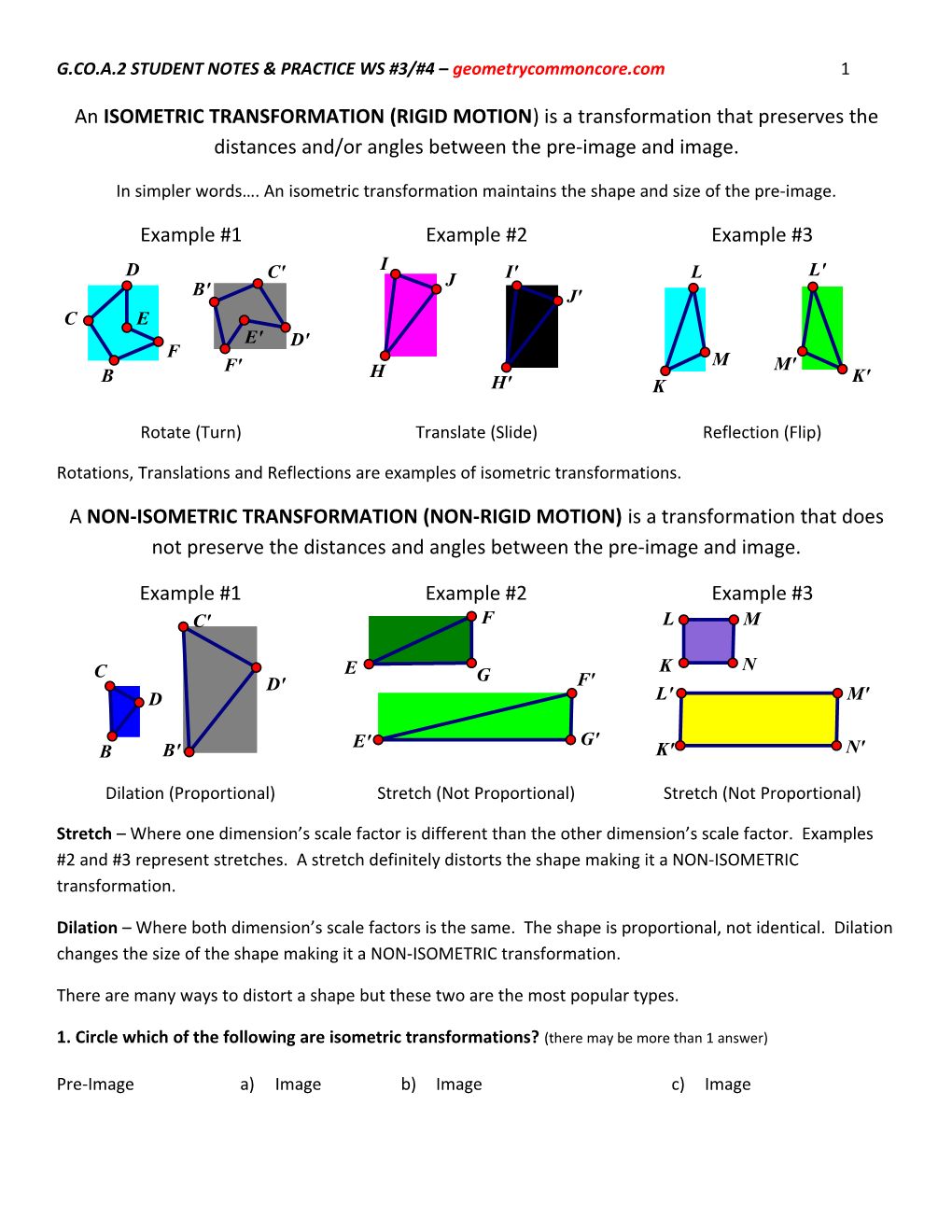 G.CO.A. 2 STUDENT NOTES & PRACTICE WS #3/#4 Geometrycommoncore.Com 1