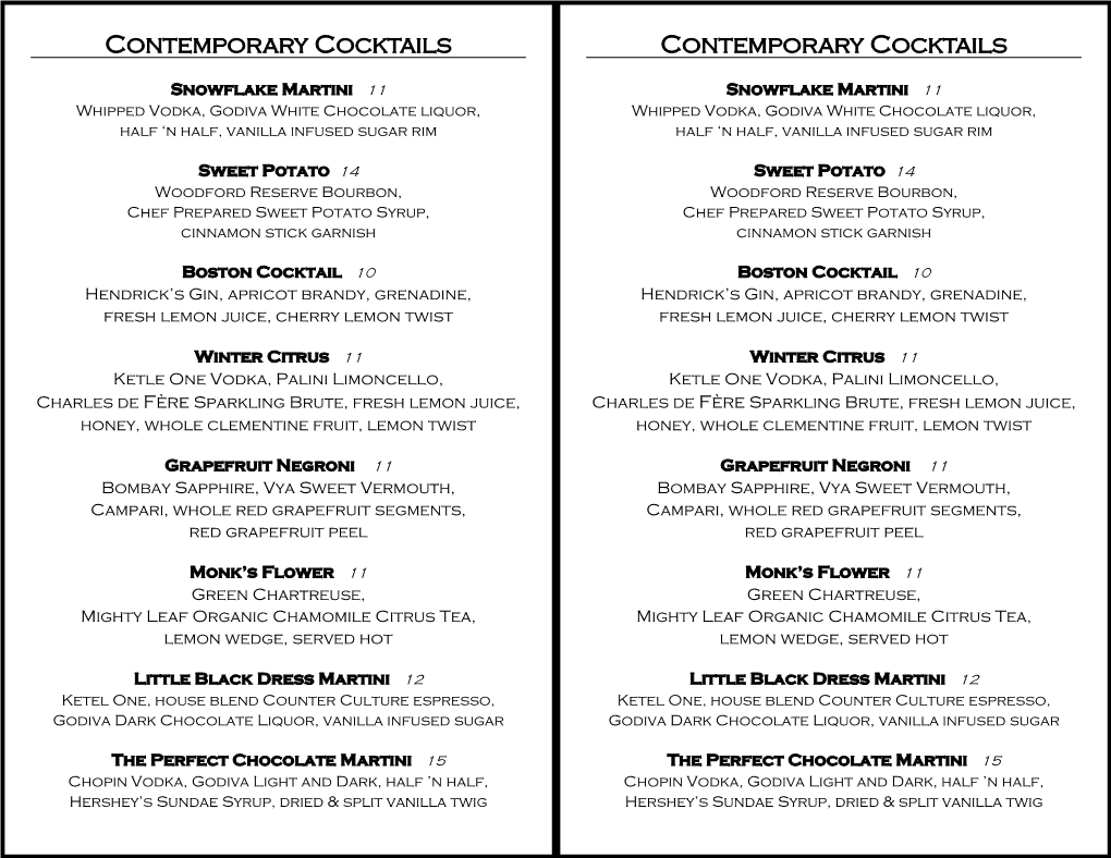 Contemporary Cocktails Contemporary Cocktails