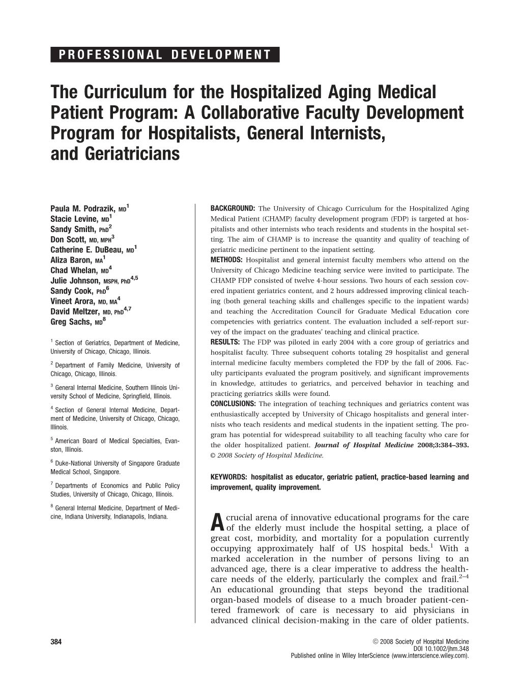 The Curriculum for the Hospitalized Aging Medical Patient Program: a Collaborative Faculty Development Program for Hospitalists, General Internists, and Geriatricians