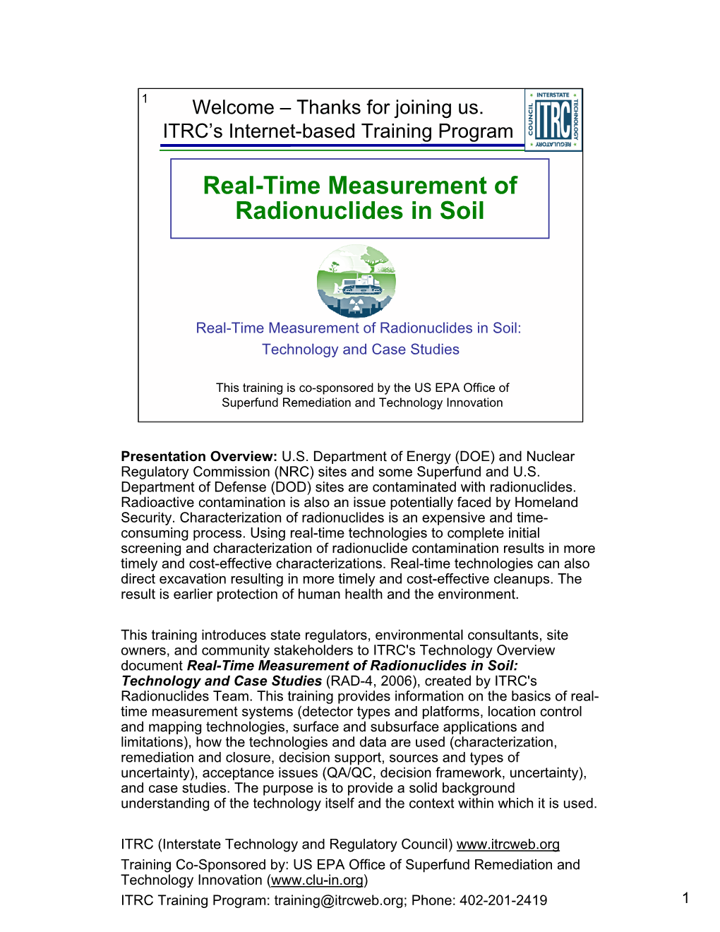 Real-Time Measurement of Radionuclides in Soil