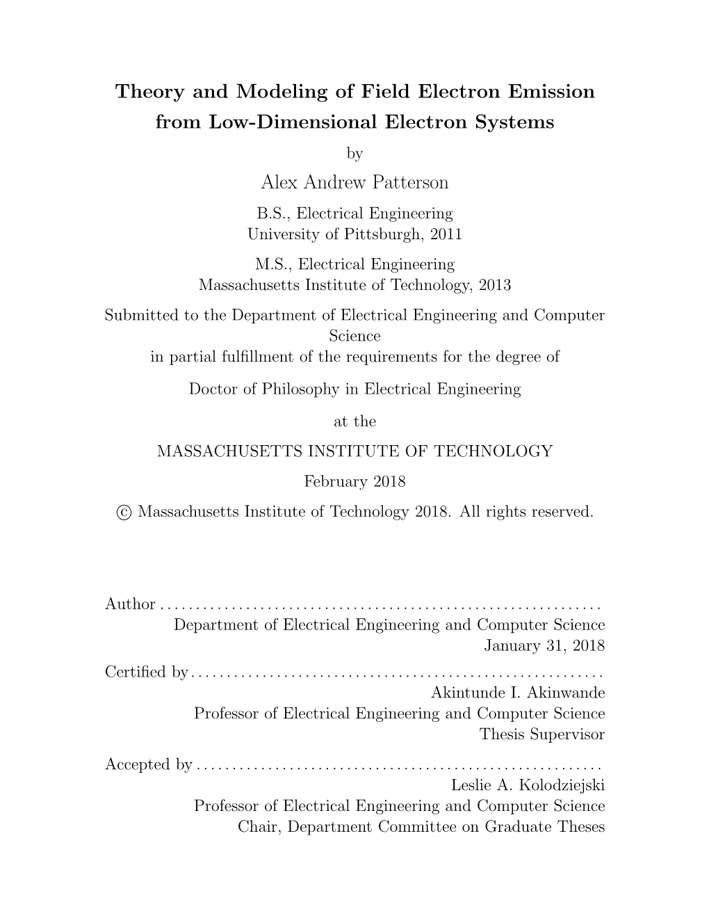 Theory and Modeling of Field Electron Emission from Low-Dimensional