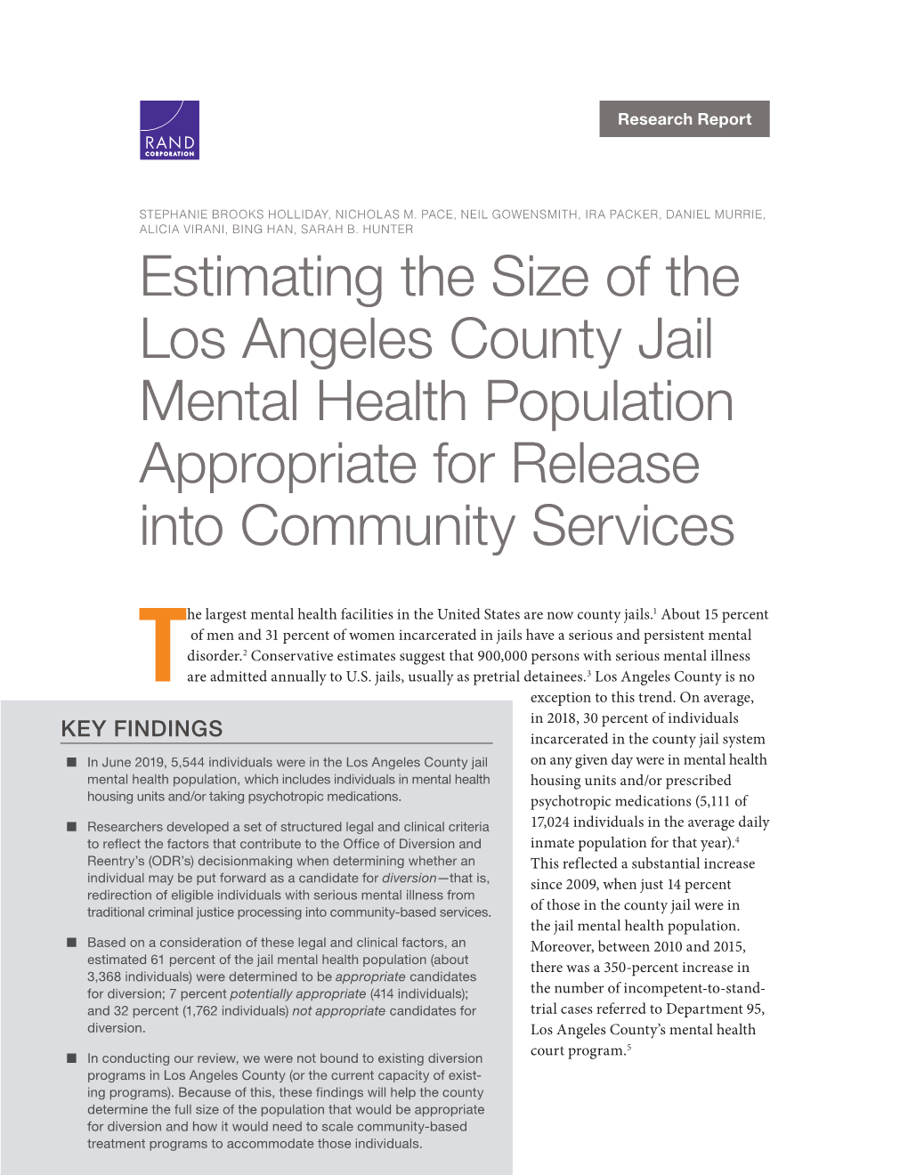 Estimating the Size of the Los Angeles County Jail Mental Health Population Appropriate for Release Into Community Services