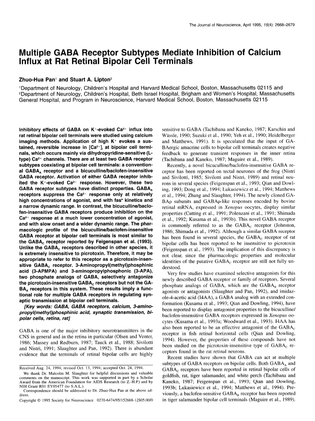 Multiple GABA Receptor Subtypes Mediate Inhibition of Calcium Influx at Rat Retinal Bipolar Cell Terminals