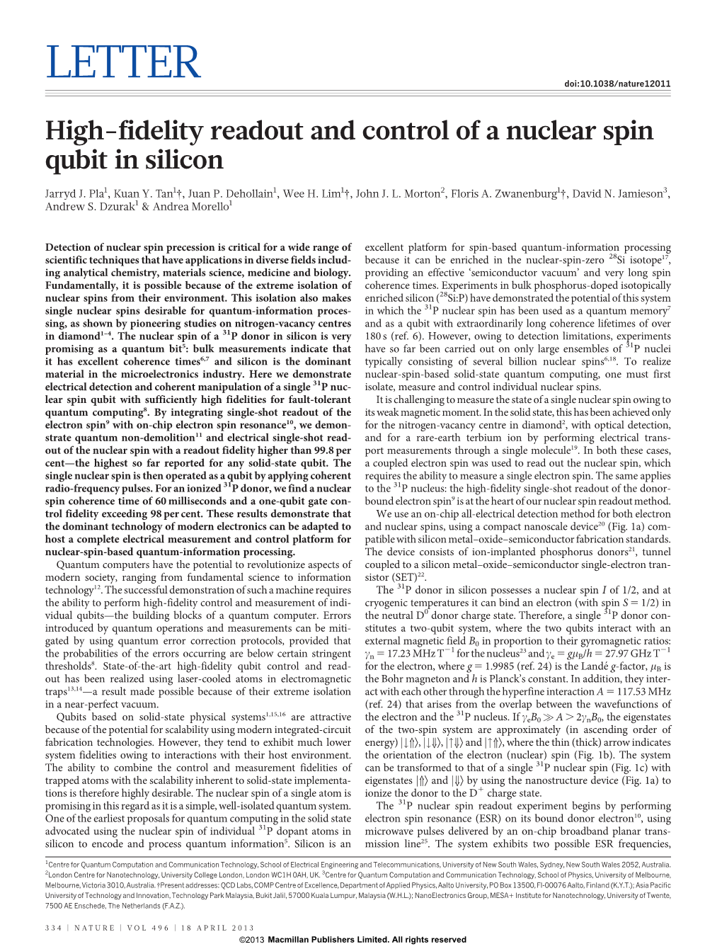 High-Fidelity Readout and Control of a Nuclear Spin Qubit in Silicon