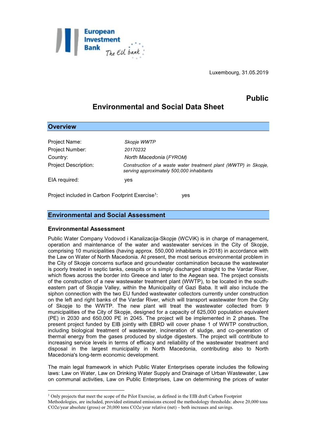 Public Environmental and Social Data Sheet