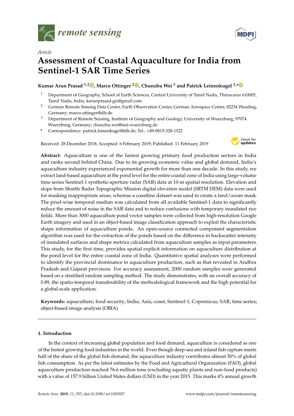 Assessment of Coastal Aquaculture for India from Sentinel-1 SAR Time Series