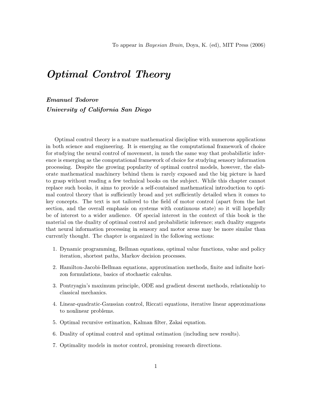 Optimal Control Theory