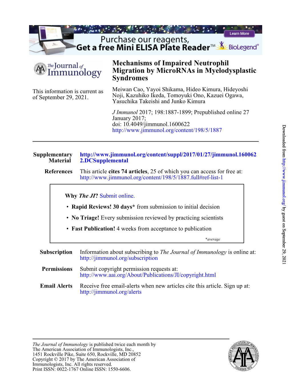 Mechanisms of Impaired Neutrophil Migration by Micrornas in Myelodysplastic Syndromes