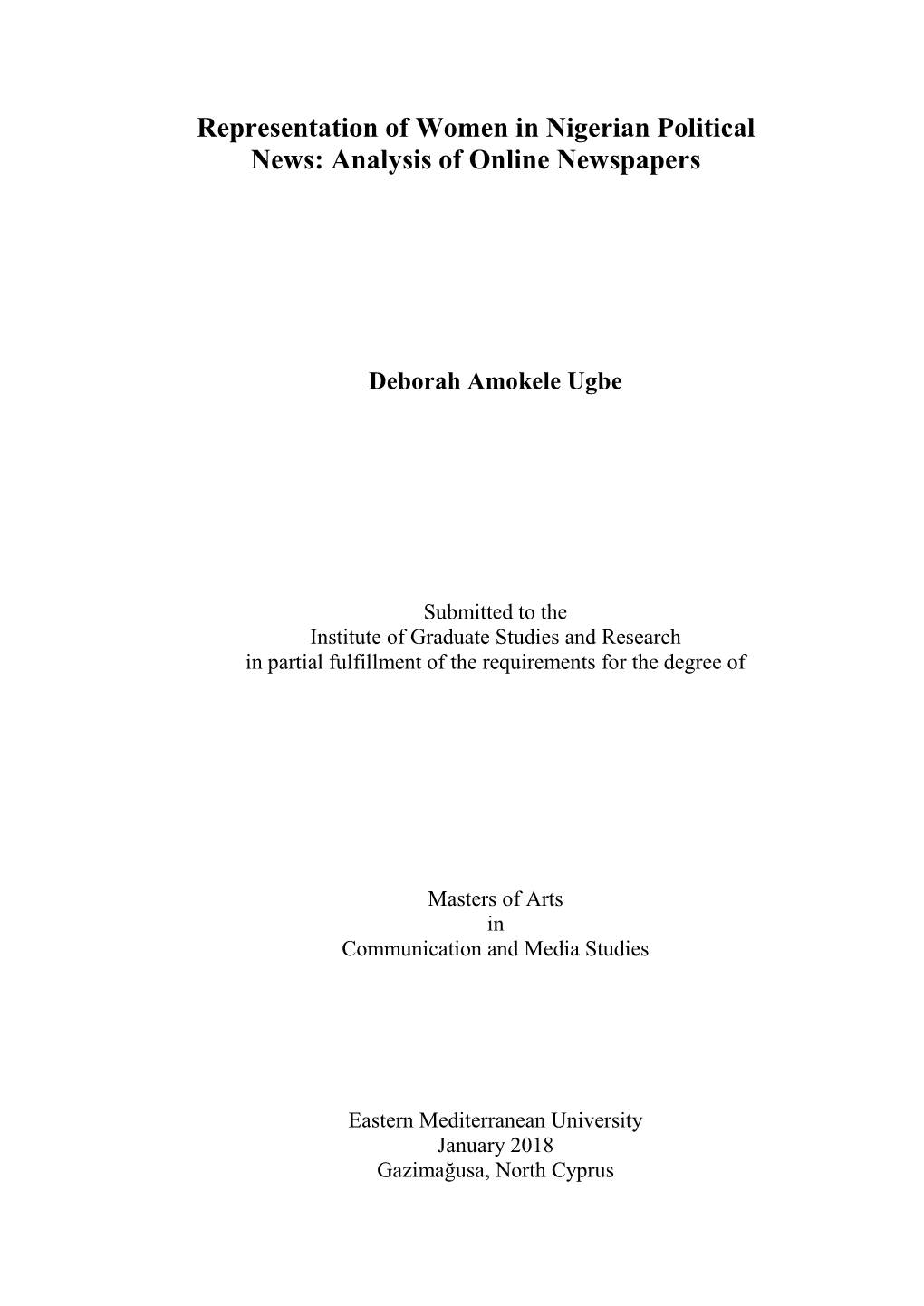 Representation of Women in Nigerian Political News: Analysis of Online Newspapers