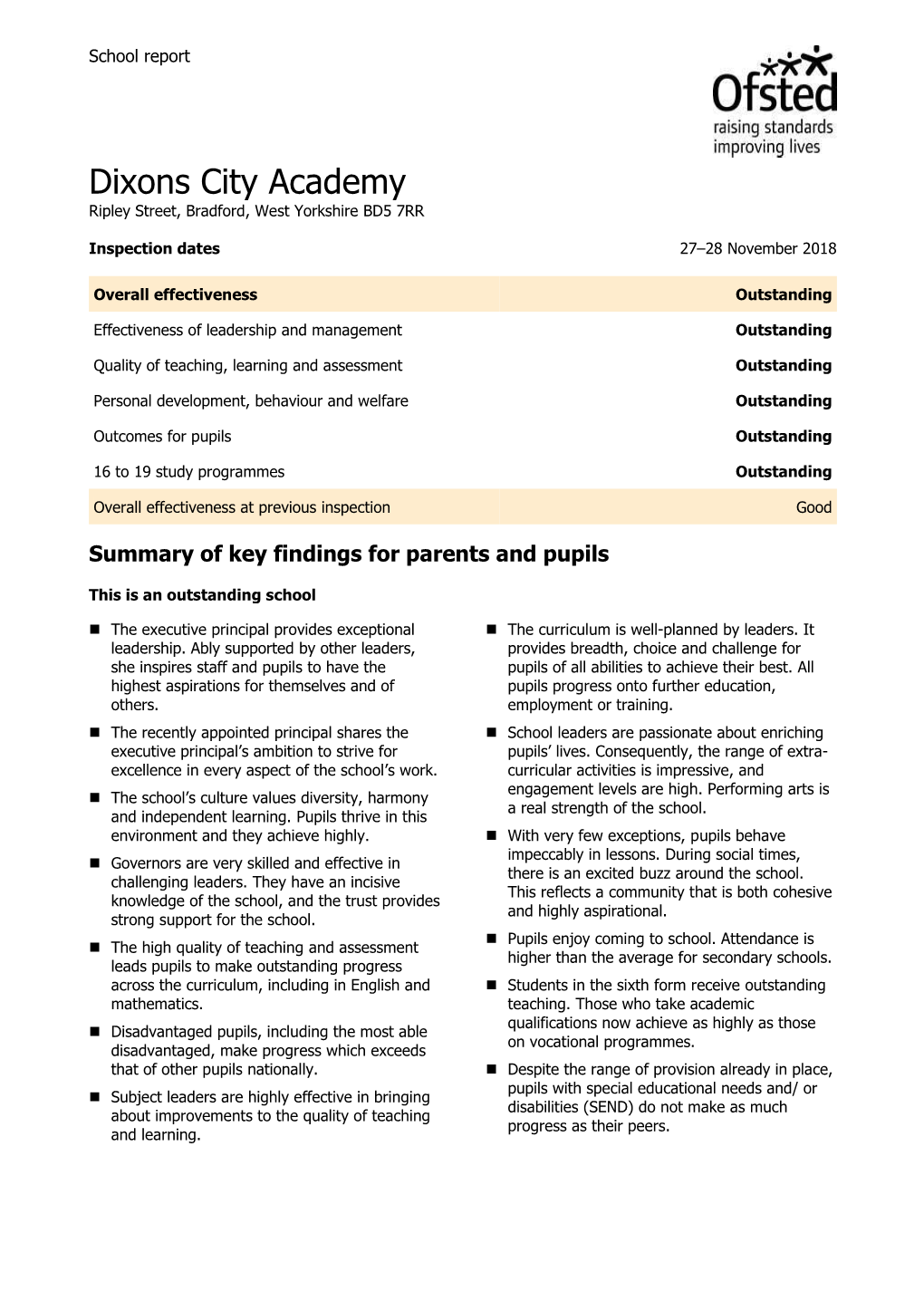 Dixons City Academy Ofsted Report