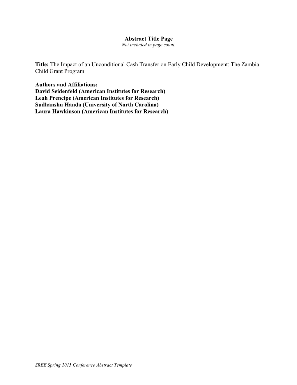 The Impact of an Unconditional Cash Transfer on Early Child Development: the Zambia Child Grant Program