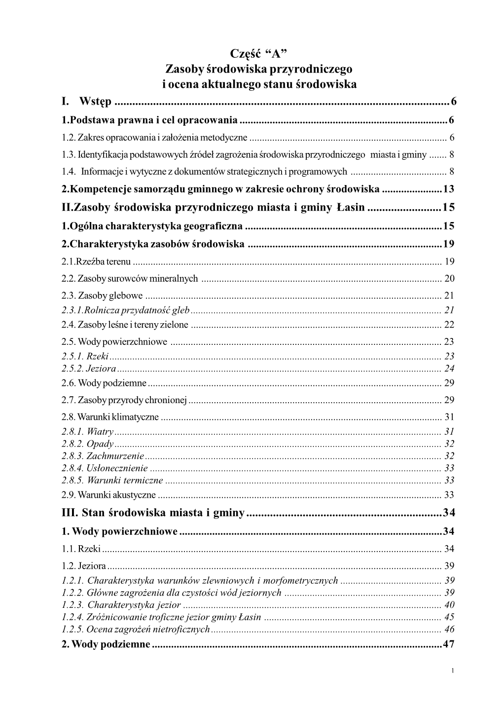 Część “A” Zasoby Środowiska Przyrodniczego I Ocena Aktualnego Stanu Środowiska I