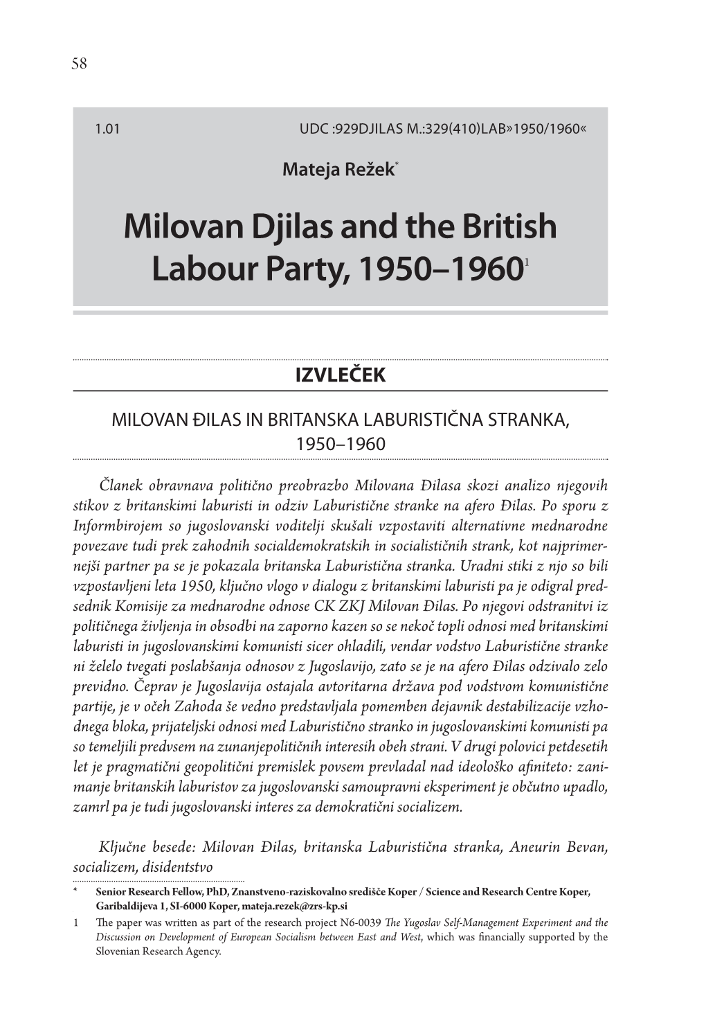 Milovan Djilas and the British Labour Party, 1950–19601