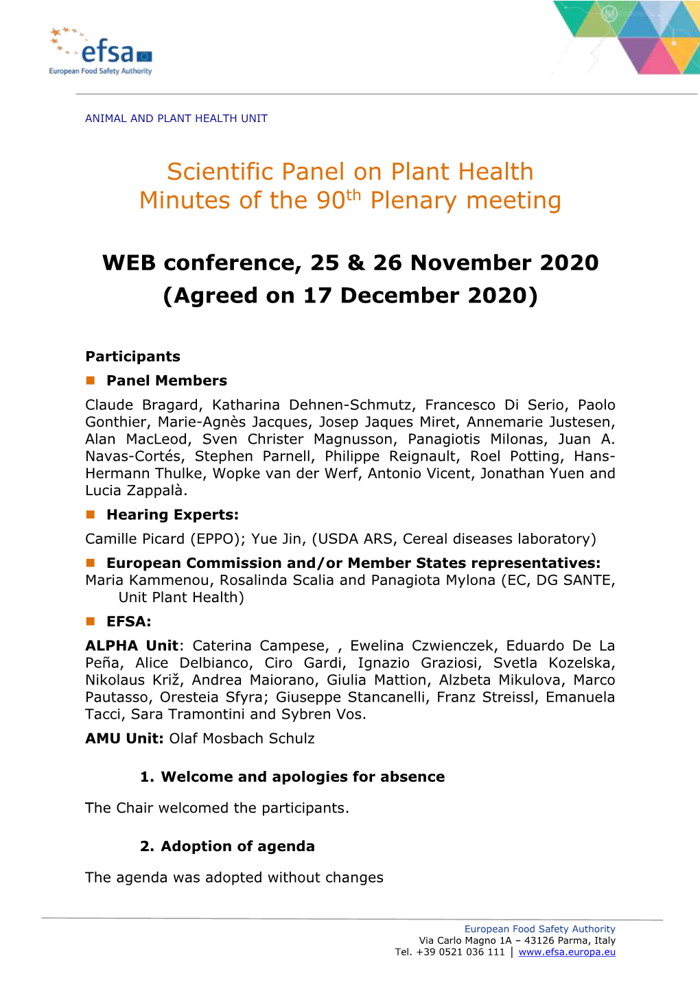 Scientific Panel on Plant Health Minutes of the 90Th Plenary Meeting