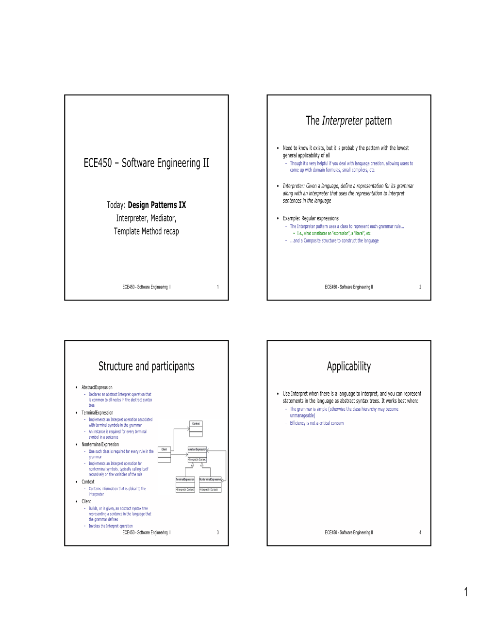 ECE450 – Software Engineering II the Interpreter Pattern Structure