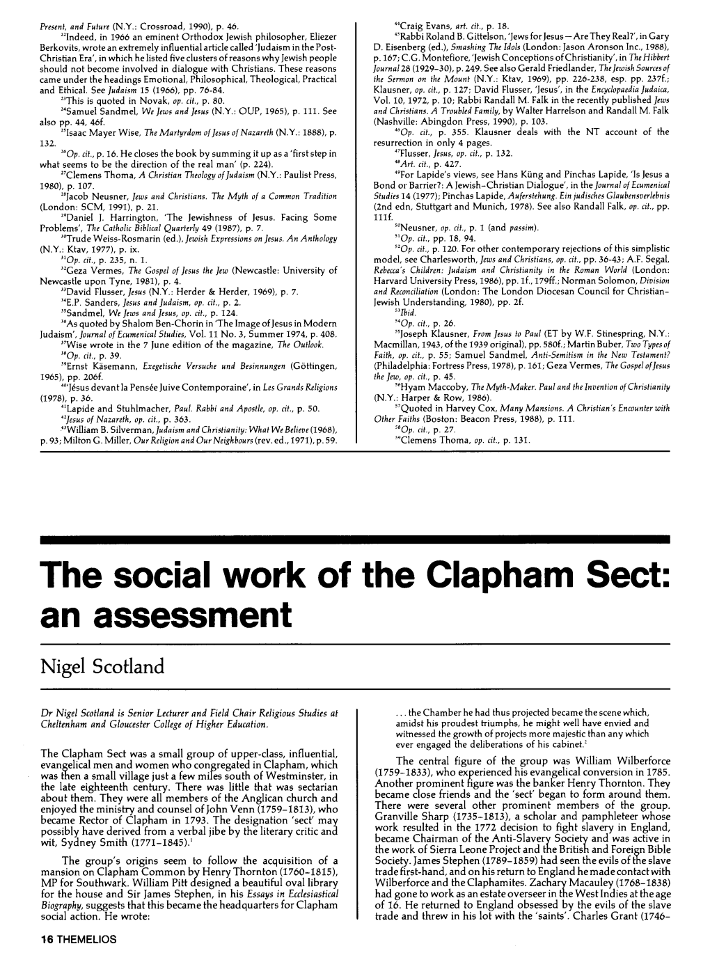 The Social Work of the Clapham Sect: an Assessment