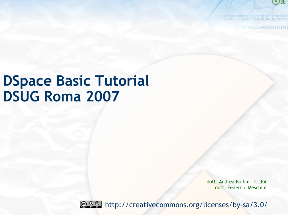 Dspace Basic Tutorial DSUG Roma 2007