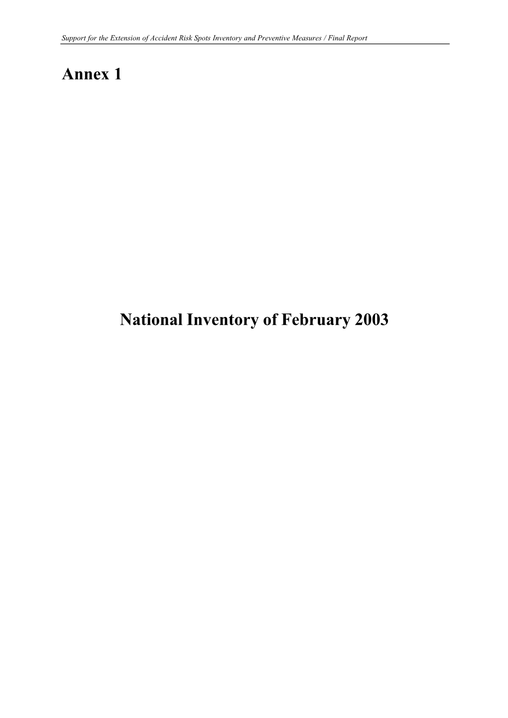 Annex 1 National Inventory of February 2003