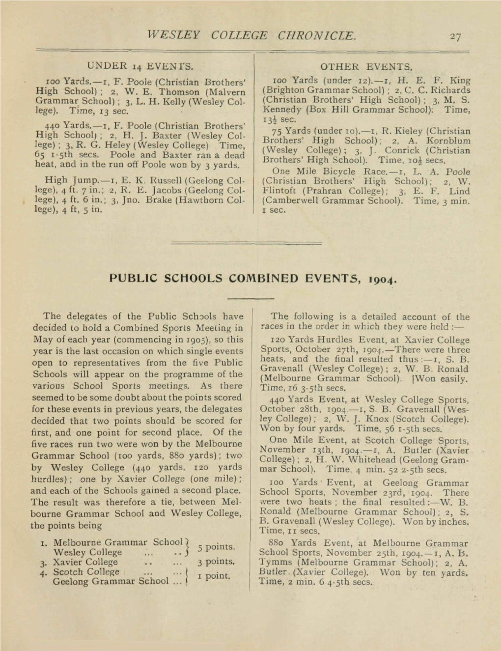 Wesley College Chronicle. Public Schools Combined