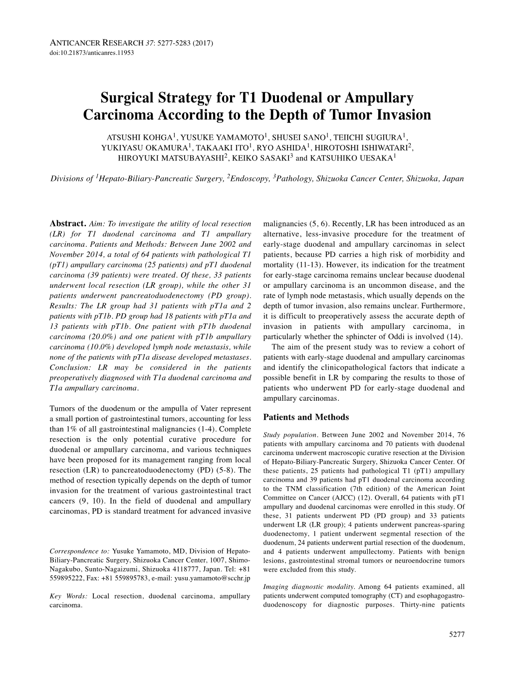 Surgical Strategy for T1 Duodenal Or Ampullary Carcinoma According To