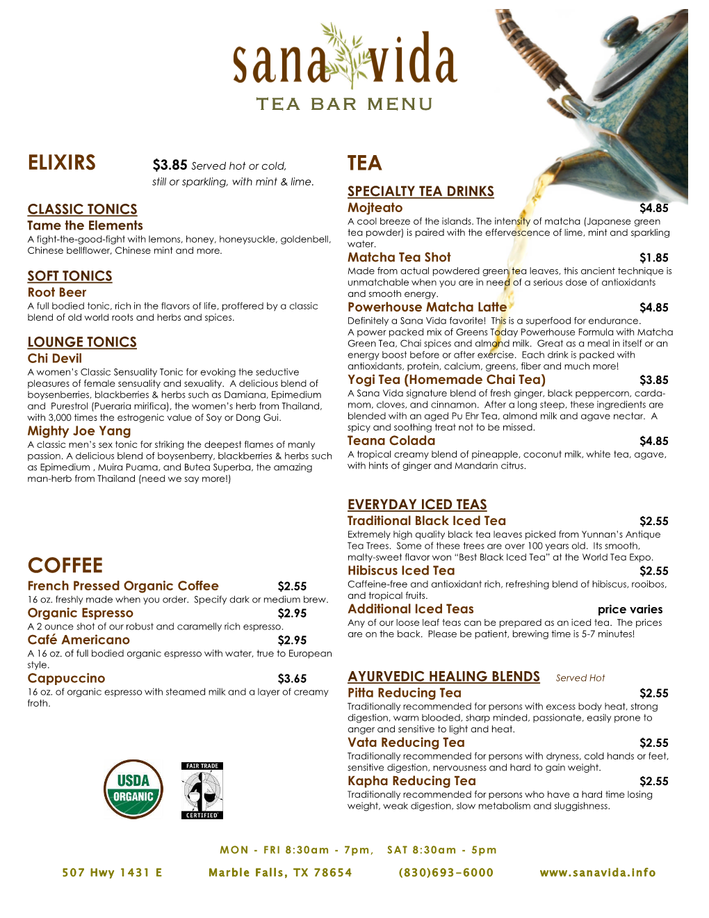 Tea Bar Menu 0611