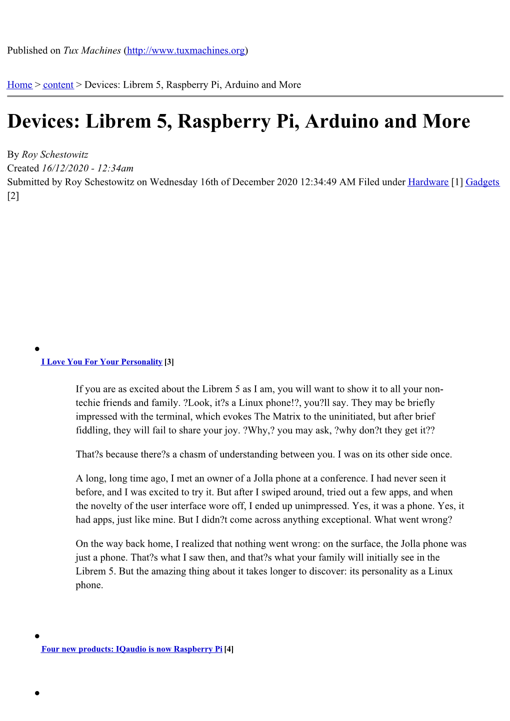 Devices: Librem 5, Raspberry Pi, Arduino and More