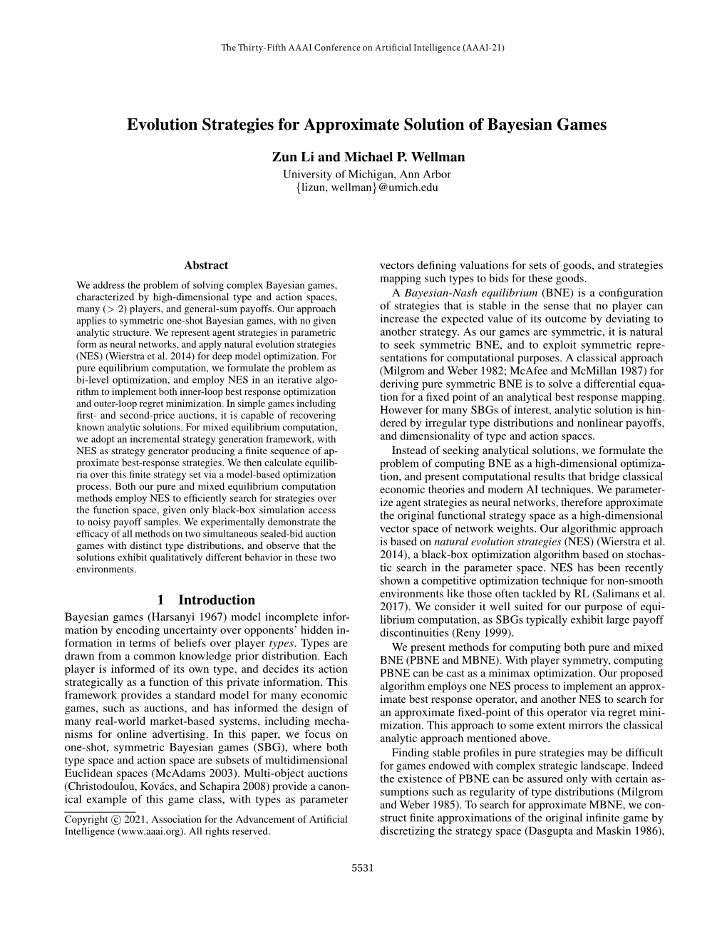 Evolution Strategies for Approximate Solution of Bayesian Games
