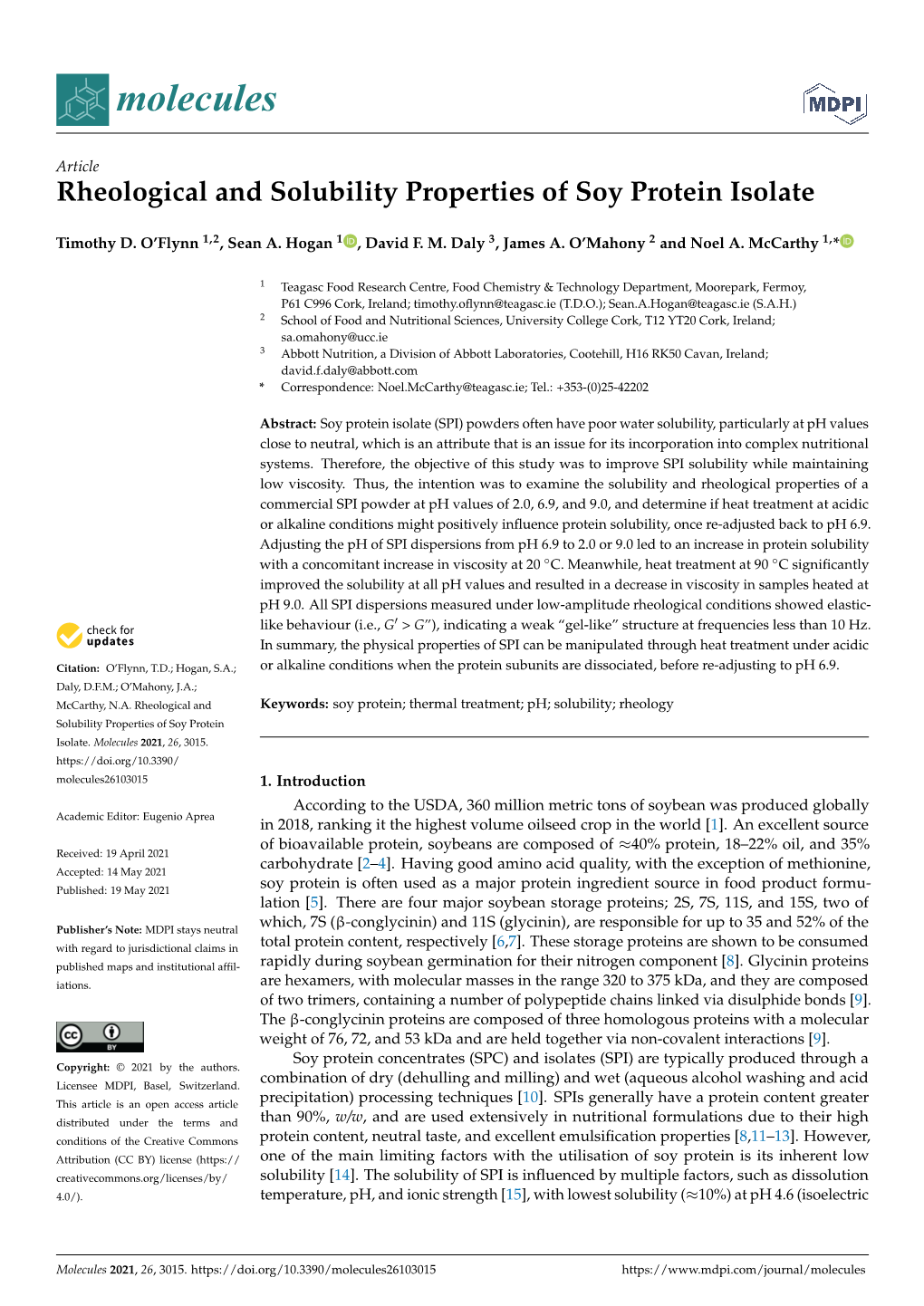 Rheological and Solubility Properties of Soy Protein Isolate