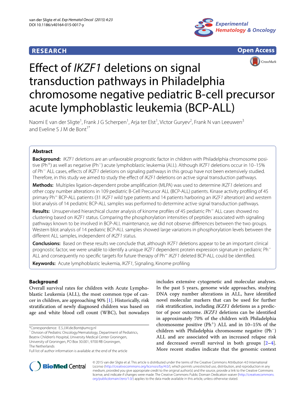 Effect of IKZF1 Deletions on Signal Transduction Pathways In