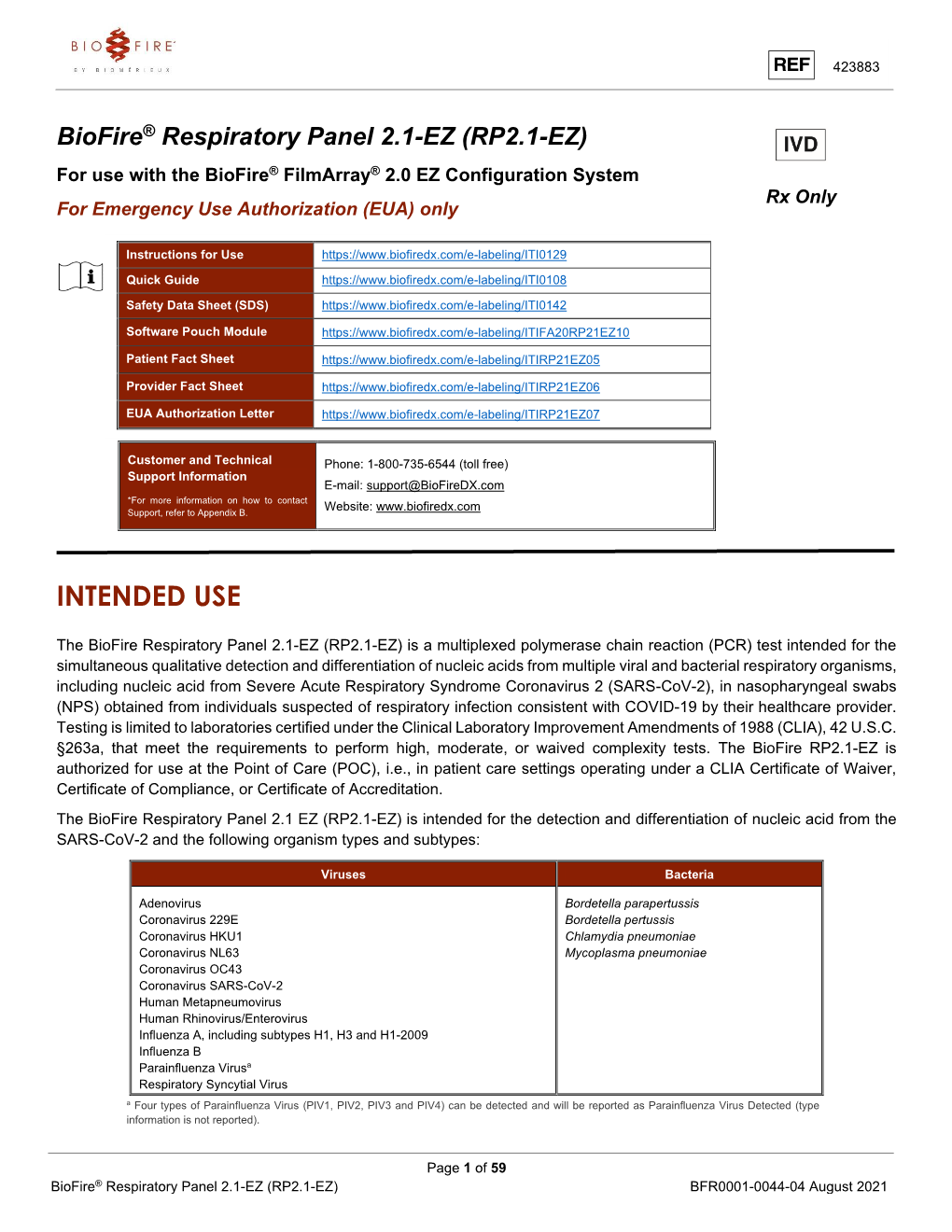 Biofire® Respiratory Panel 2.1-EZ (RP2.1-EZ)