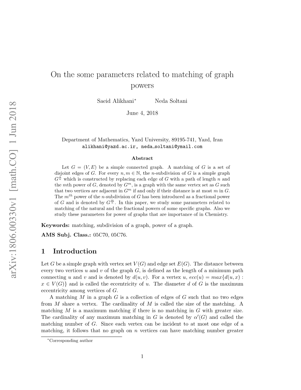 On the Some Parameters Related to Matching of Graph Powers