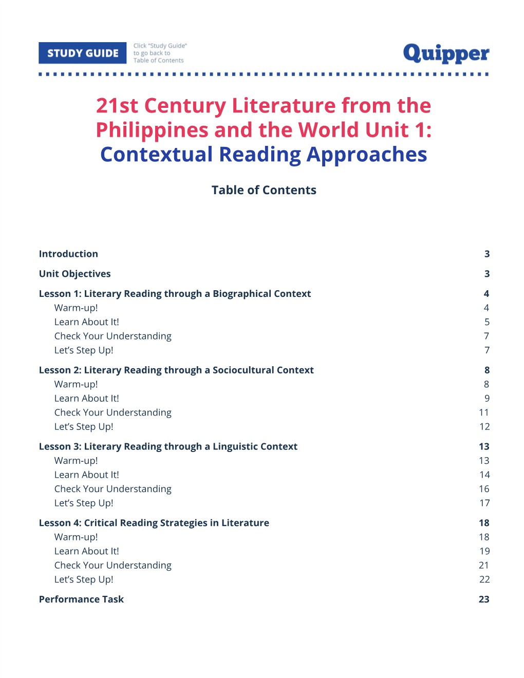 21St Century Literature from the Philippines and the World Unit 1: Contextual Reading Approaches
