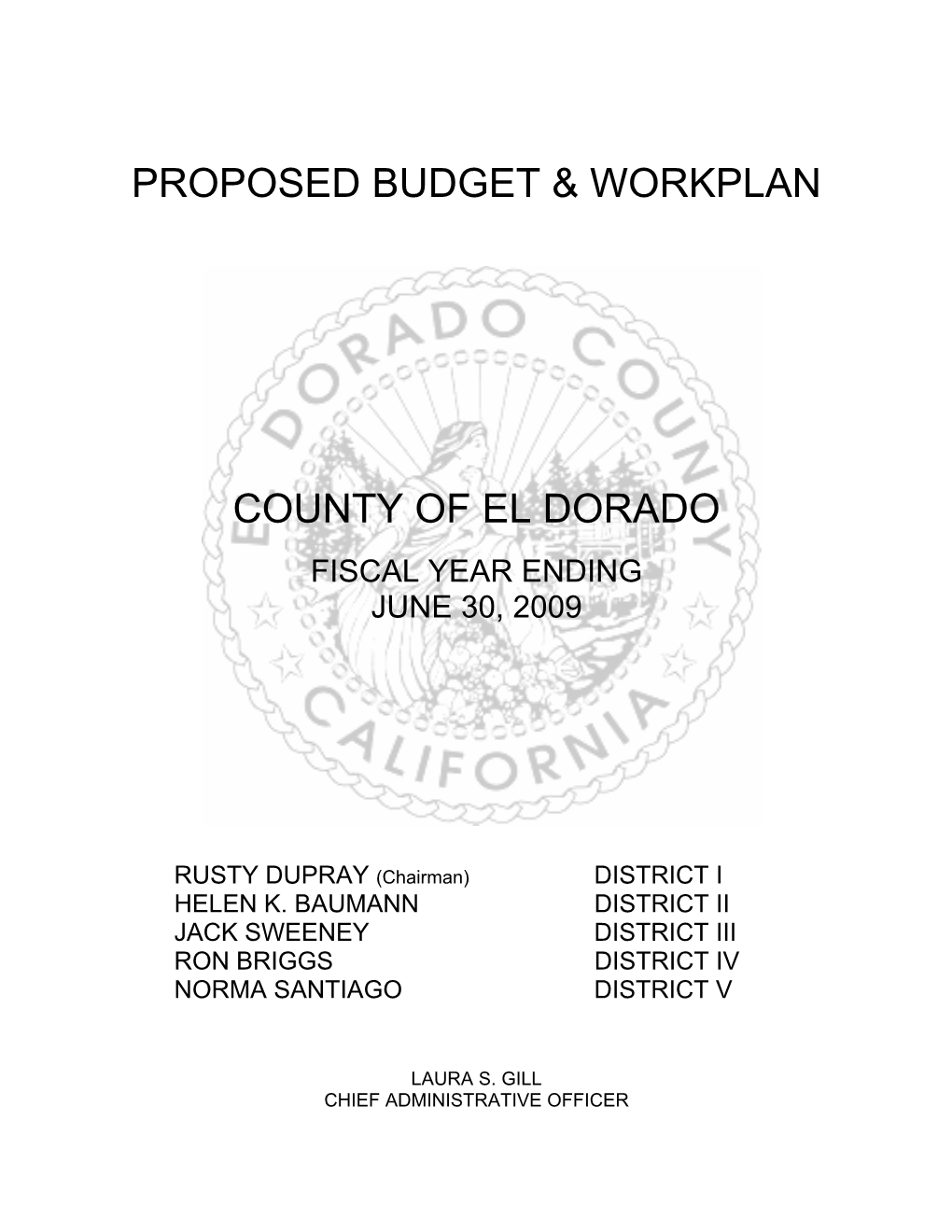 Proposed Budget & Workplan County of El Dorado