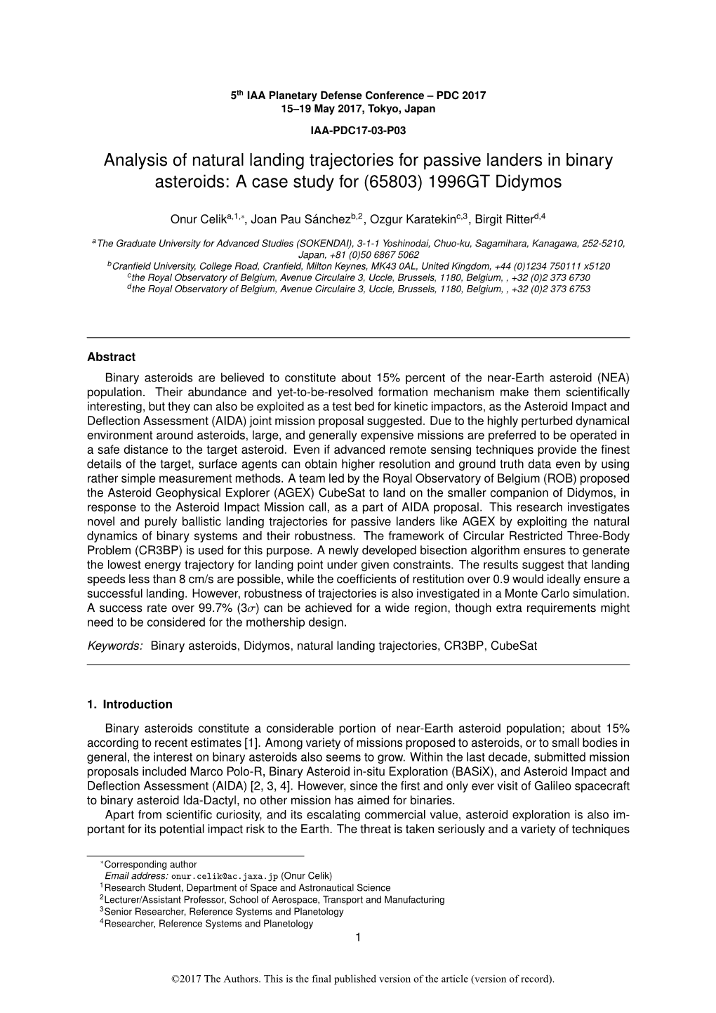 Analysis of Natural Landing Trajectories for Passive Landers in Binary Asteroids: a Case Study for (65803) 1996GT Didymos