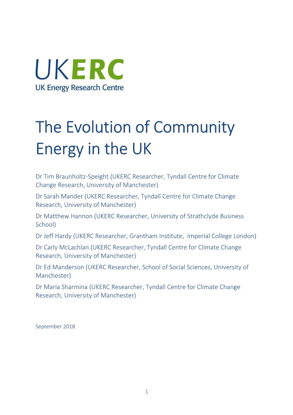 The Evolution of Community Energy in the UK