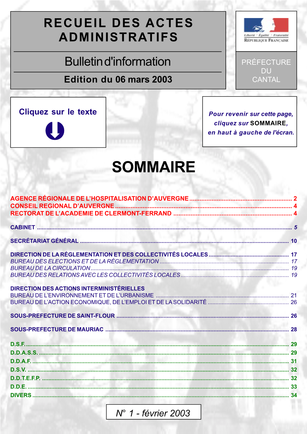 RECUEIL DES ACTES ADMINISTRATIFS Bulletin D'information