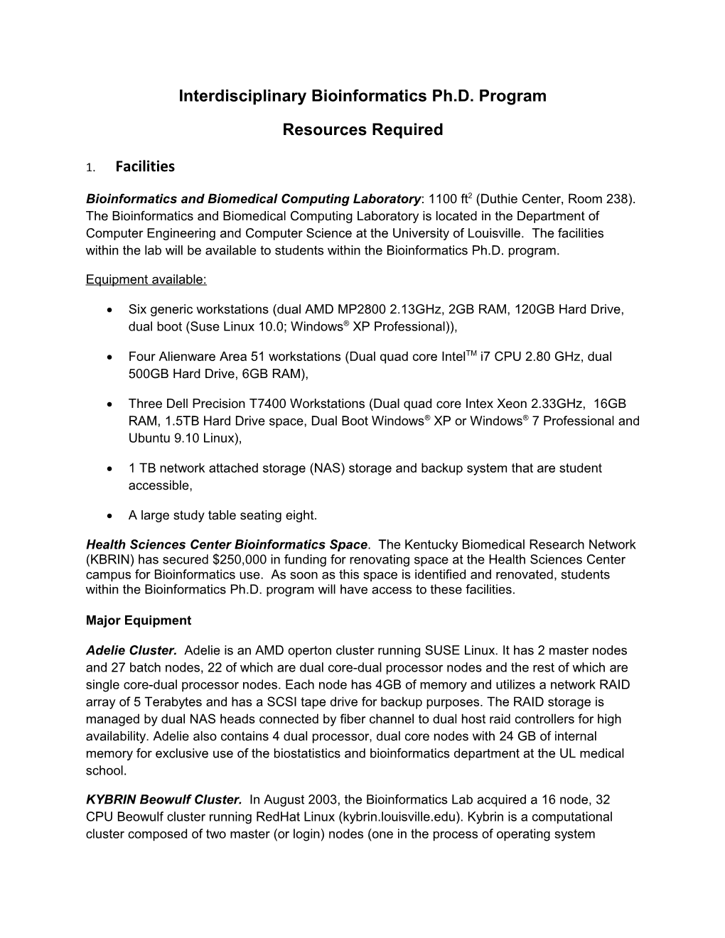 SIGS Bioinformatics Proposal: Additional Information