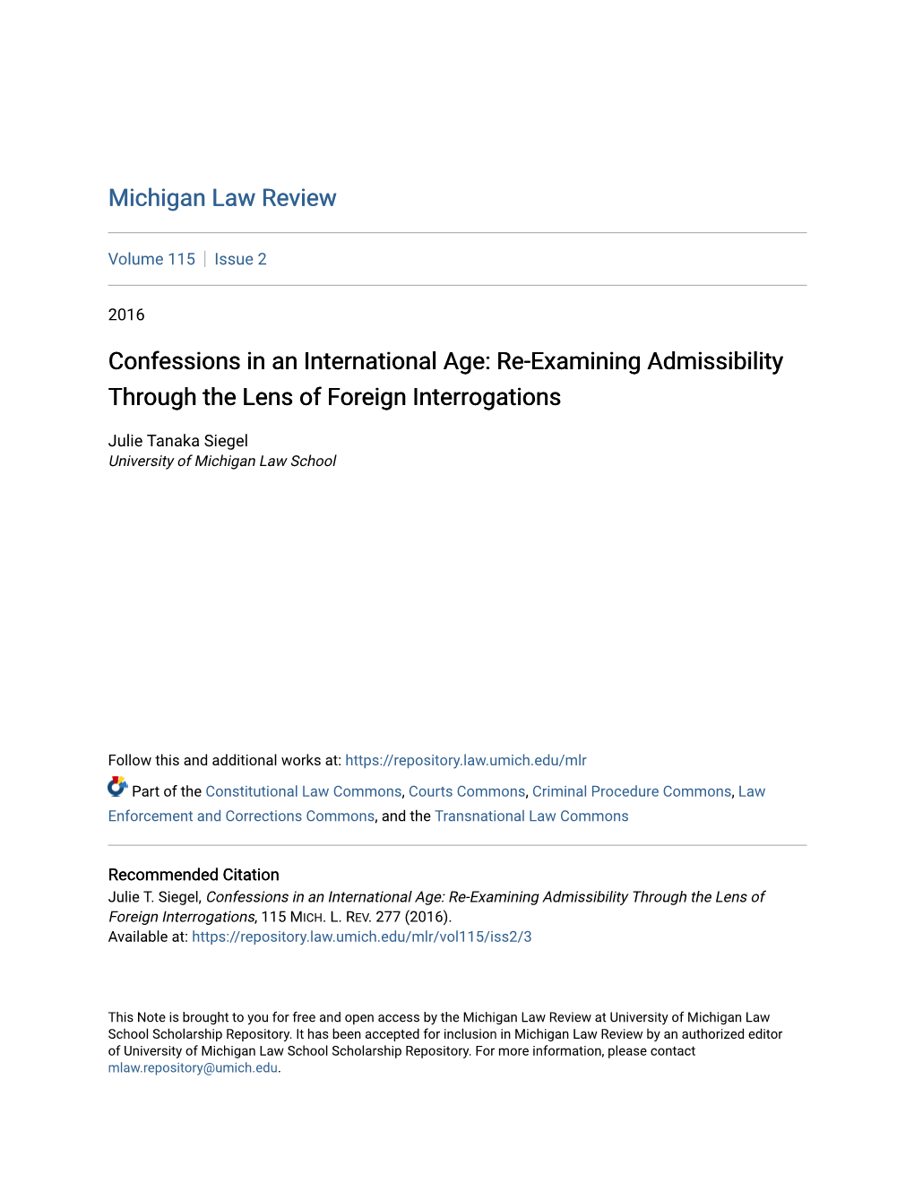 Confessions in an International Age: Re-Examining Admissibility Through the Lens of Foreign Interrogations