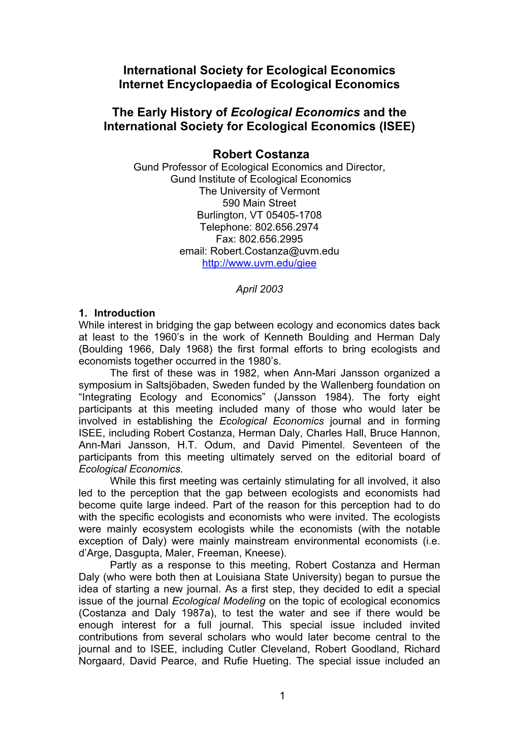 The International Society for Ecological Economics (ISEE)