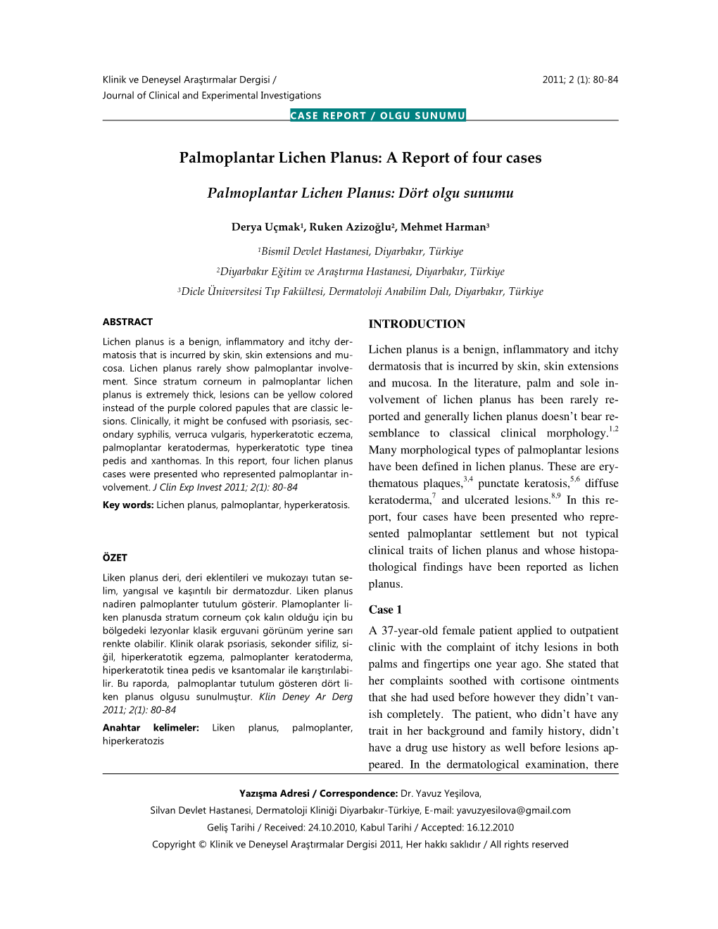 Palmoplantar Lichen Planus: a Report of Four Cases